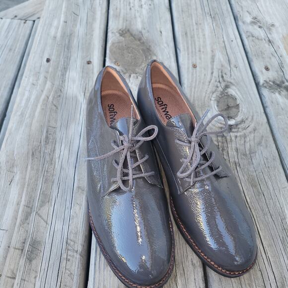 Softwalk Willis Oxfords Flats Womens Size 11 Patent Dark Grey Comfort - Picture 1 of 7